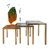 Set of three nesting coffee tables, gilt brass with beveled glass tops, 1980