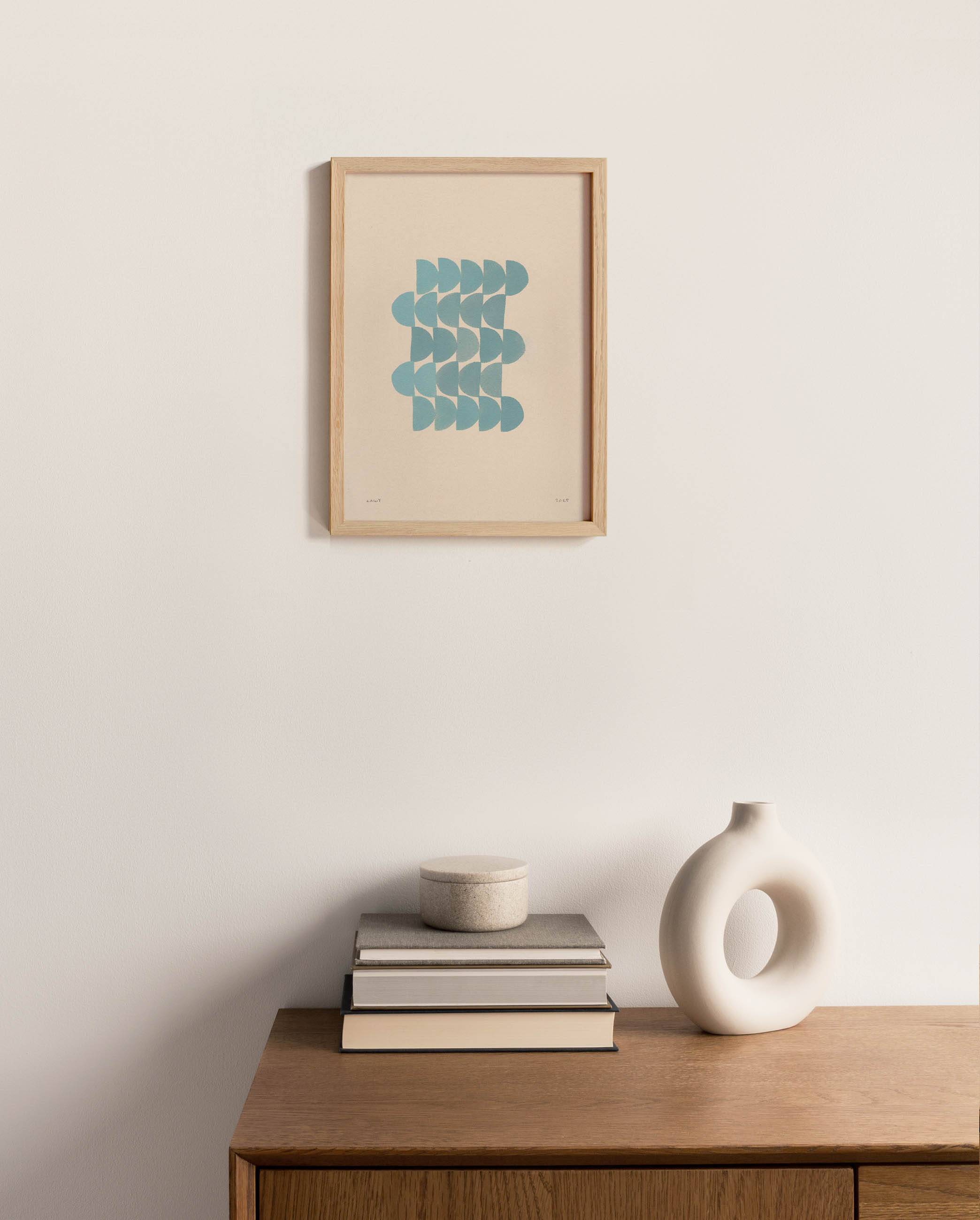 Abstract painting on illustration paper B285 blue gray signed Eawy
