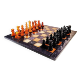 1970s Big Chess Set in Hand Carved Alabaster of Volterra - Black and Brown