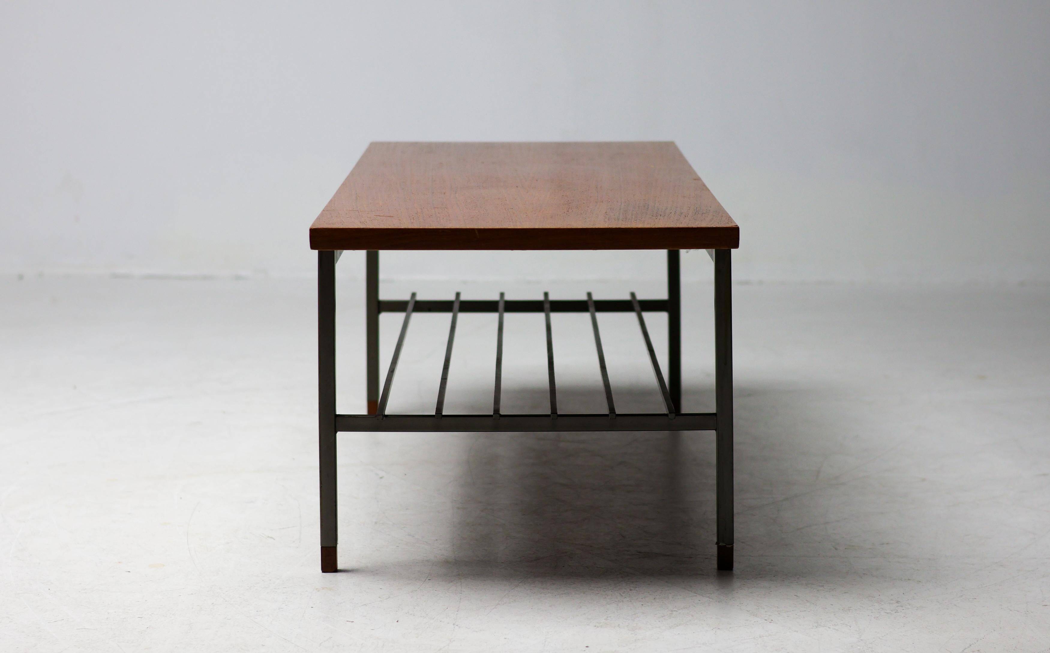 Dutch modernist coffee table with a square base and teak top, 1950s.