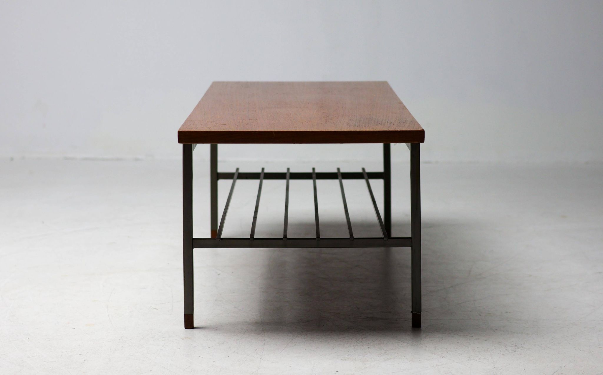 Dutch modernist coffee table with a square base and teak top, 1950s.