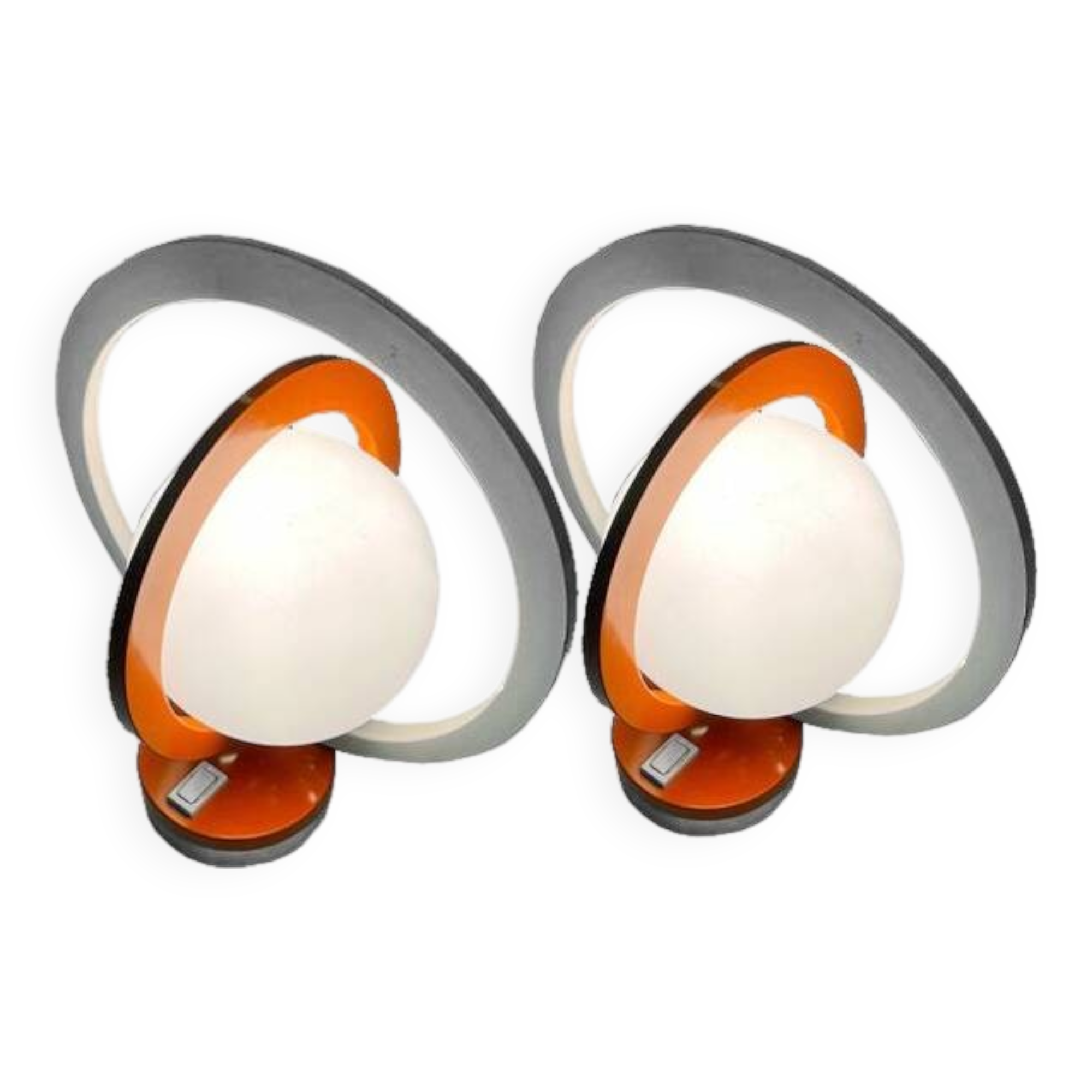 Pair of Vintage Table Lamps • Saturn • Steel and Glass • Space Age • 1960