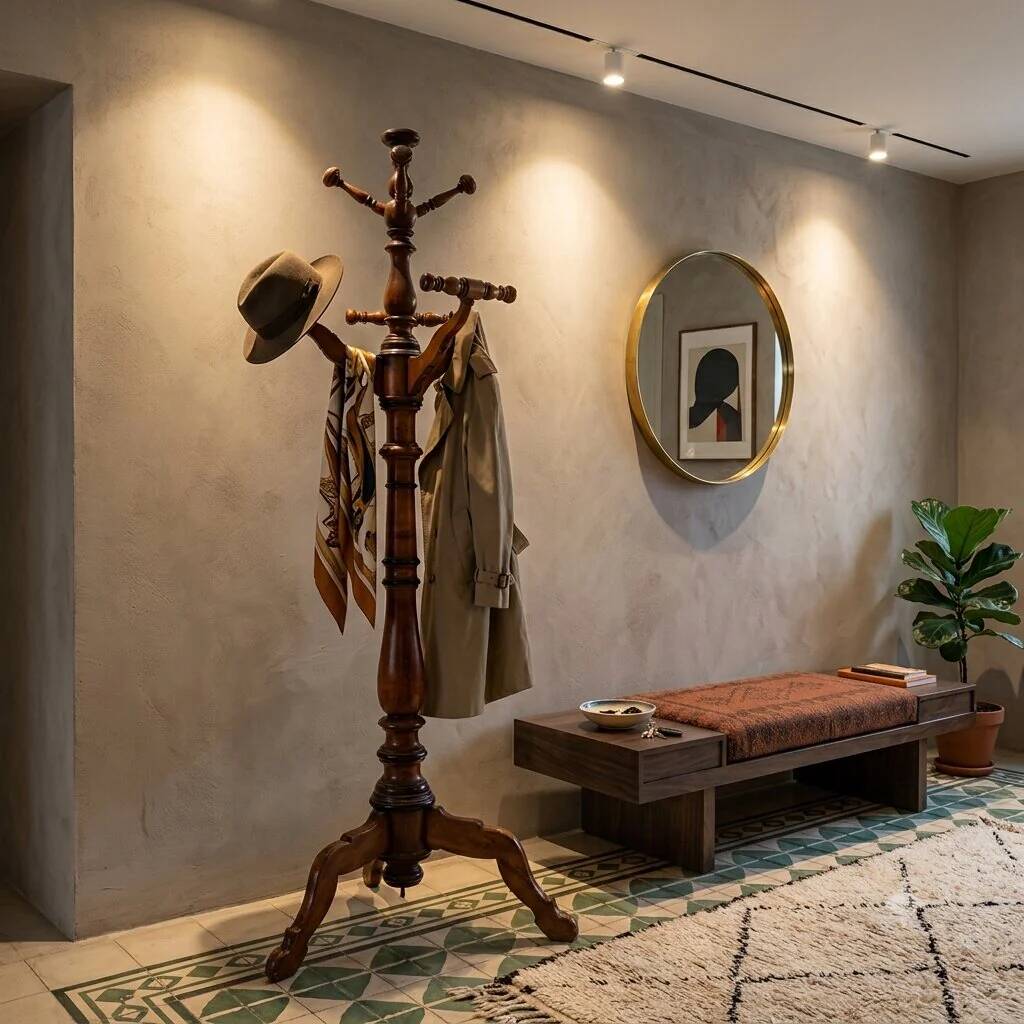 Antique coat rack in lime wood stained walnut, Italy, 19th century.