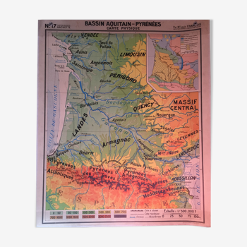 Carte scolaire vintage Bassin Aquitain et Pyrénées