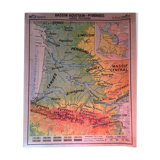 Vintage school map Aquitain Basin and Pyrenees