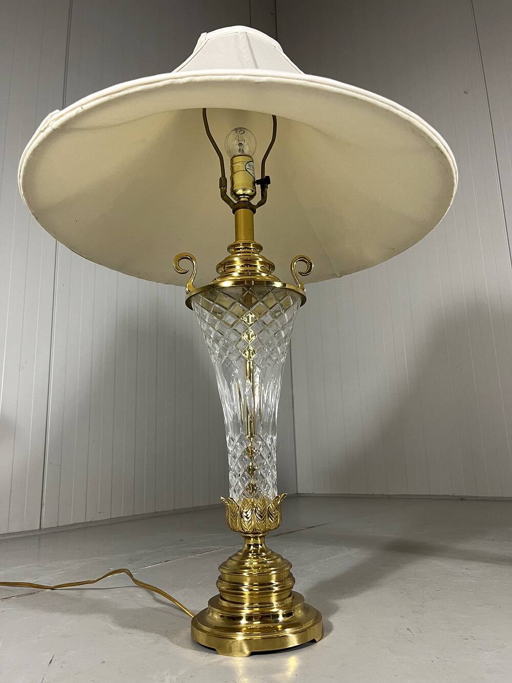 Hollywood Regency crystal & brass table lamps by Underwriters Laboratories Inc