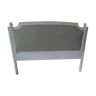 Louis XVI style headboard patinated pearl grey waxed finish, lined with grey wool