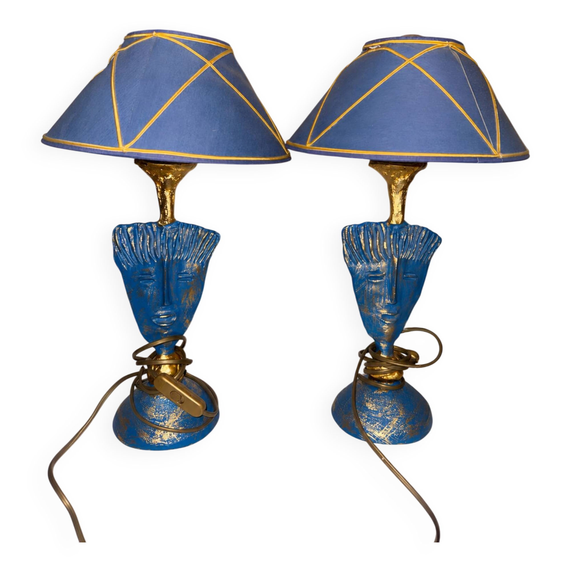Pair of Lamps Pierre Cazenove - Anthropomorphic Mask Sculpture Bron