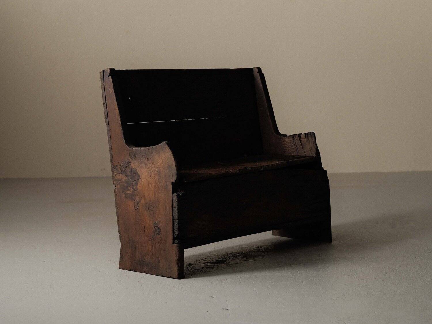 Alpine larch wood storage bench, Folk Art, Piedmont, 19th century