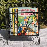 Vintage twisted wrought iron magazine or record holder - magazine rack