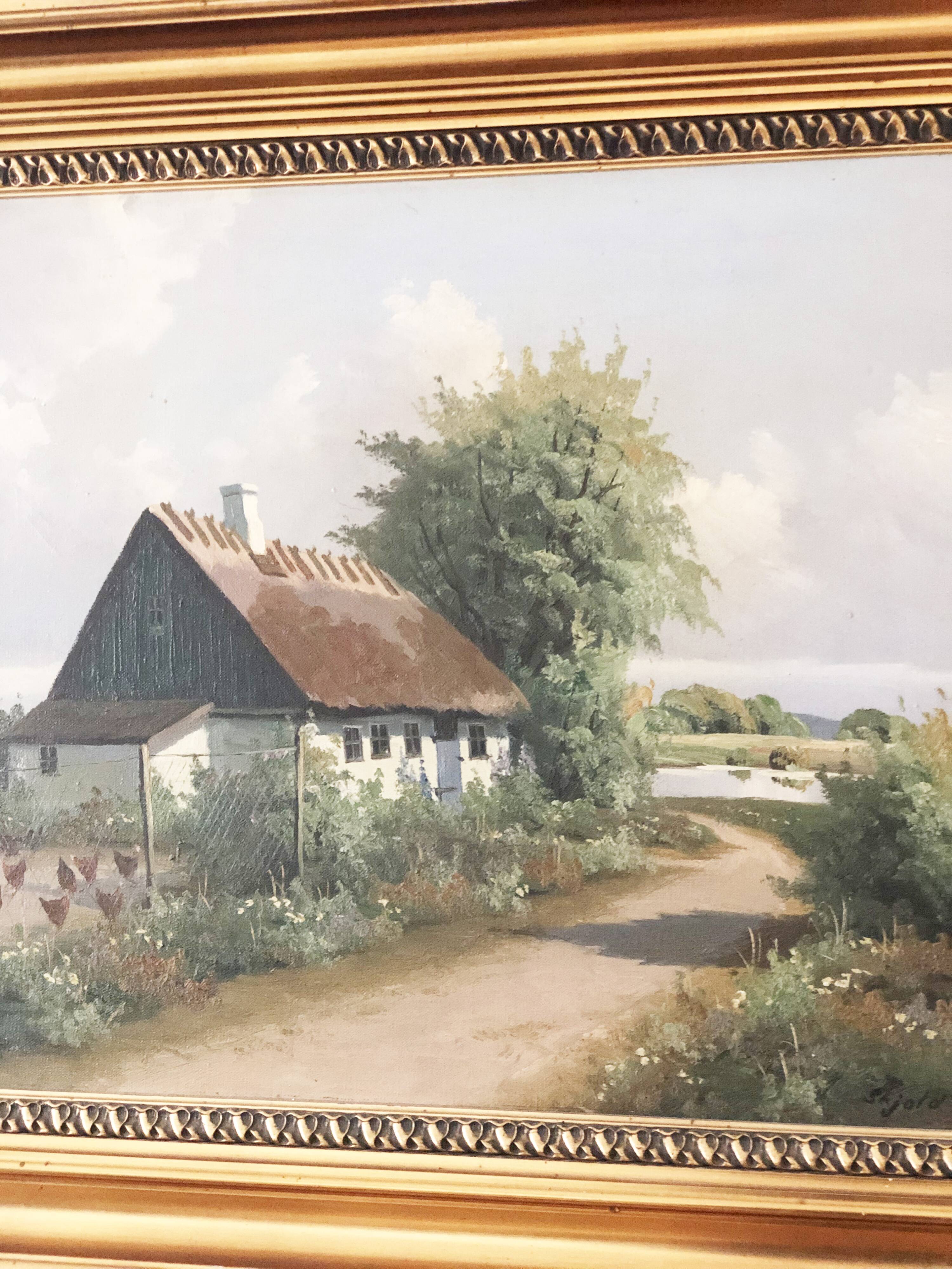 Large Vintage Countryside Cottage Original Oil Painting,circa 1940