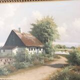 Large Vintage Countryside Cottage Original Oil Painting,circa 1940