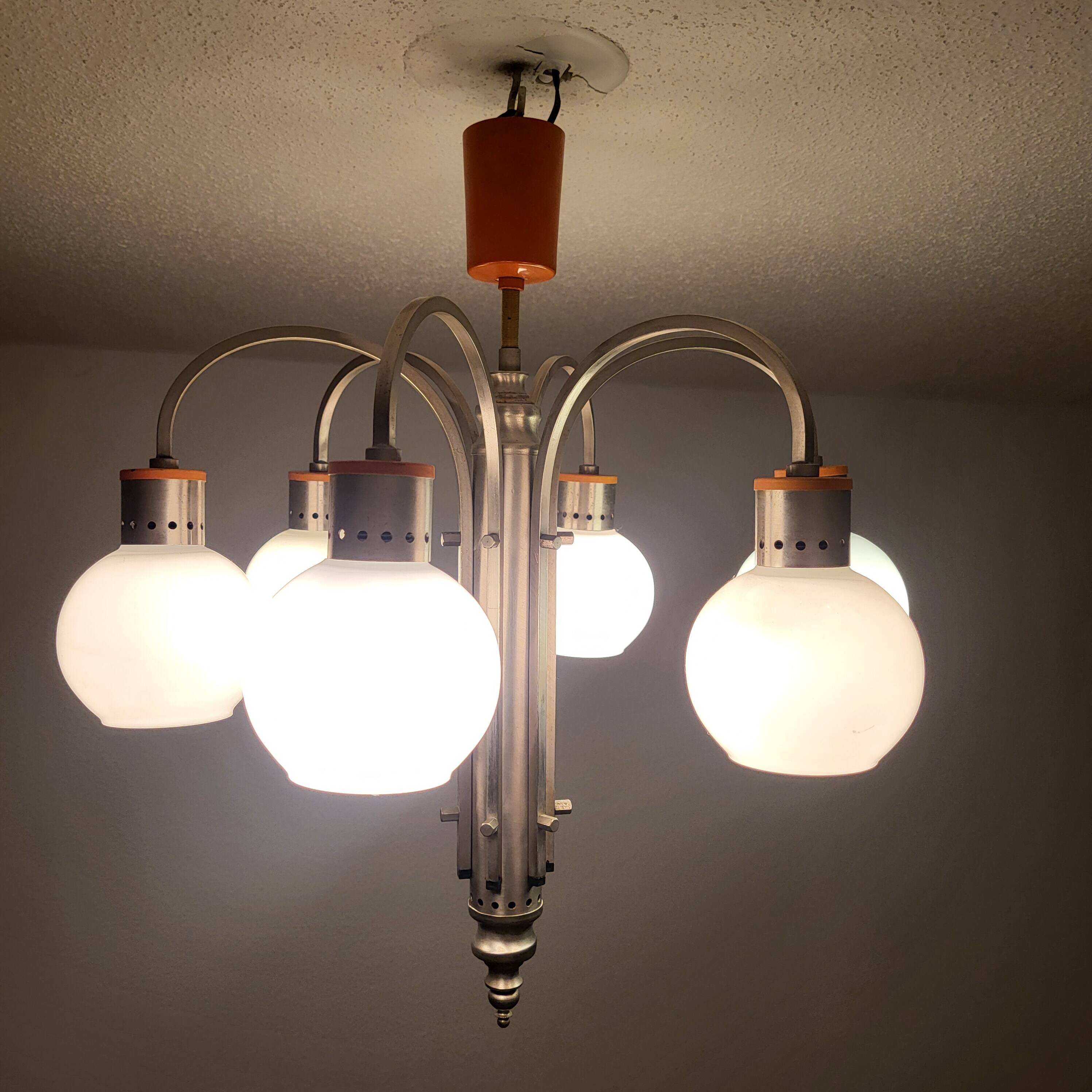 Space Age chrome and globe pendant light, Italy, 1960-70