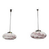 Paire de suspensions tchèques des années 1970, en verre soufflé et chrome, recâblées, reconditionnées