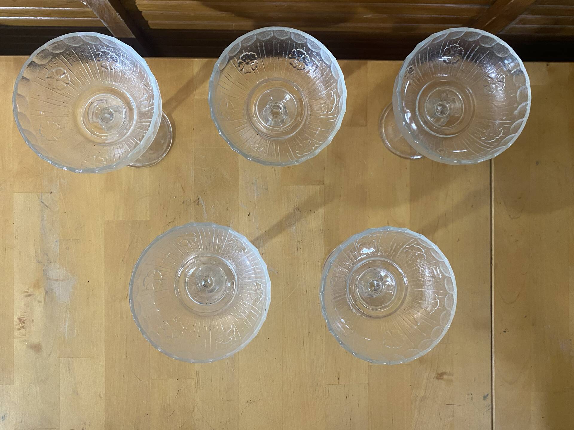 Set of 5 ice cream bowls bormioli rocco model america 20’s soft glass