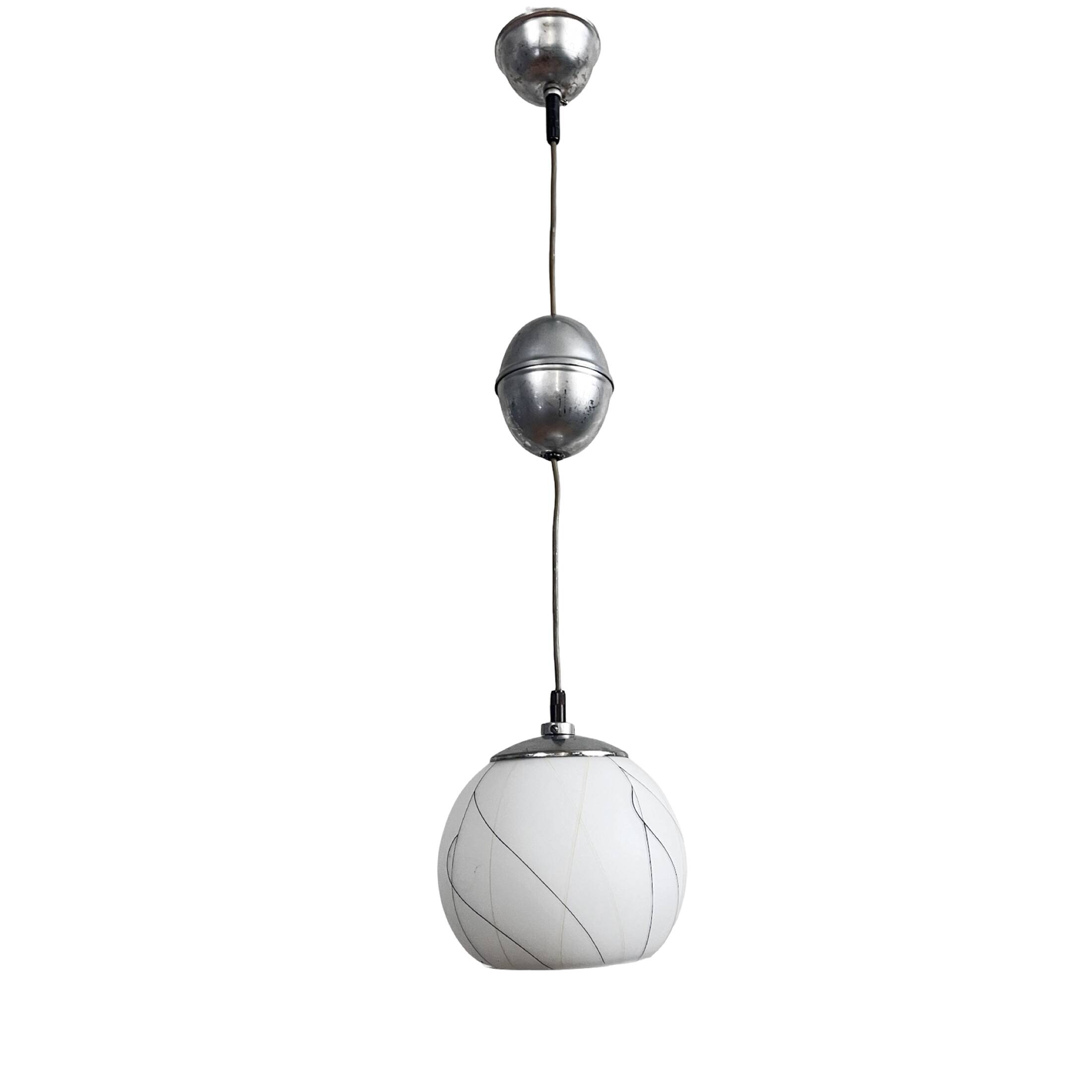 Pendant lamp, chrome, New look, Elektroinstala Děčín, Czechoslovakia, 1950s.
