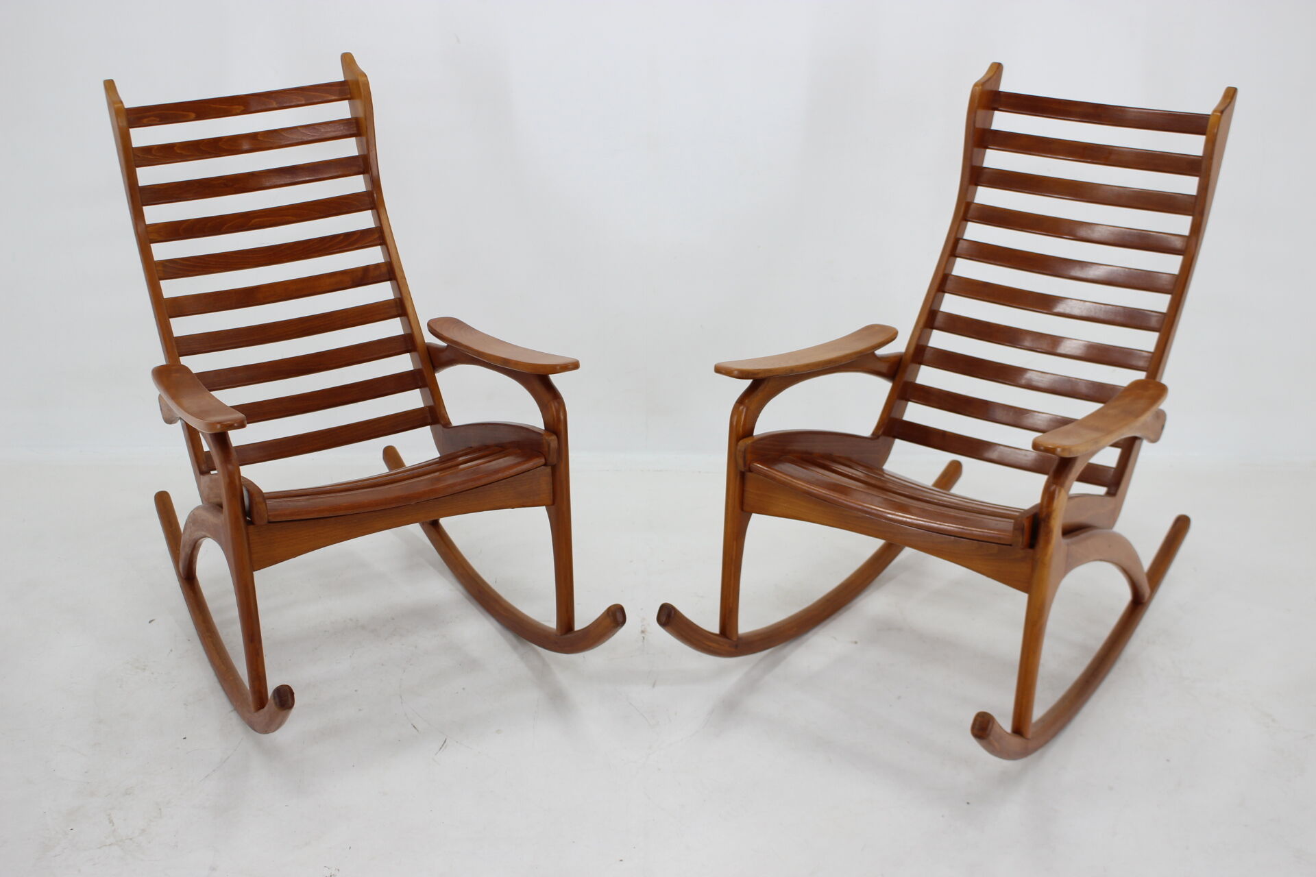 1960s pair of beech rocking chairs by uluv, czechoslovakia