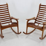 1960s pair of beech rocking chairs by uluv, czechoslovakia