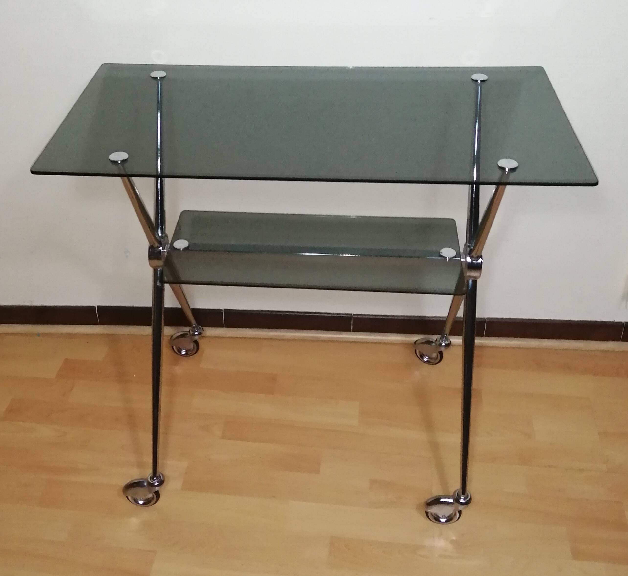 Chrome glass dessert trolley with double trays 1970