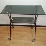 Chrome glass dessert trolley with double trays 1970
