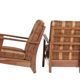 Paire de fauteuils bas en chêne 1950