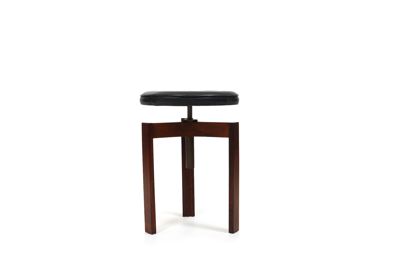 Tabouret danois réglable en hauteur avec cuir noir 1960