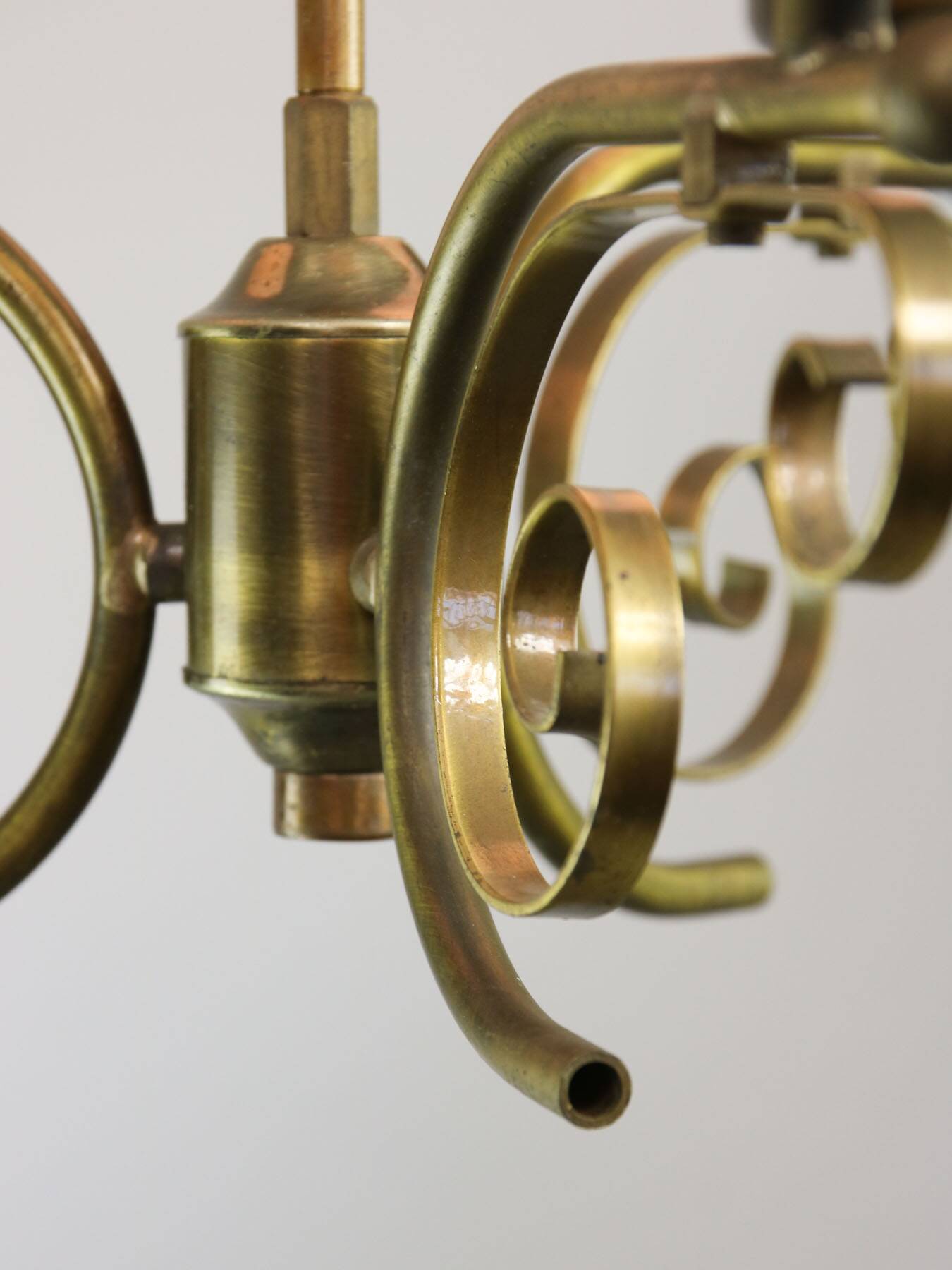 Vintage Italian Brass and Opaline Chandelier