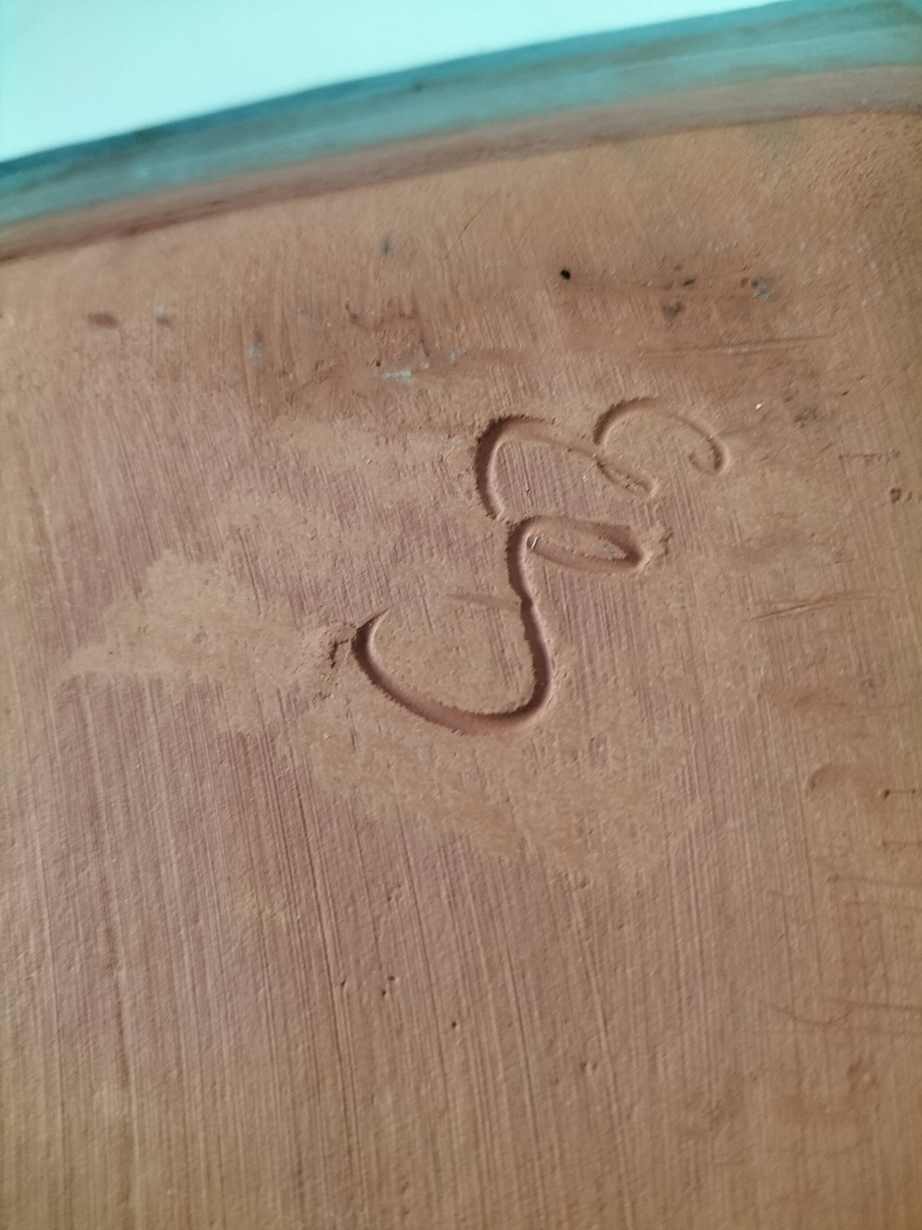 Square turquoise glazed stoneware dish, abstract floral decoration, signed.