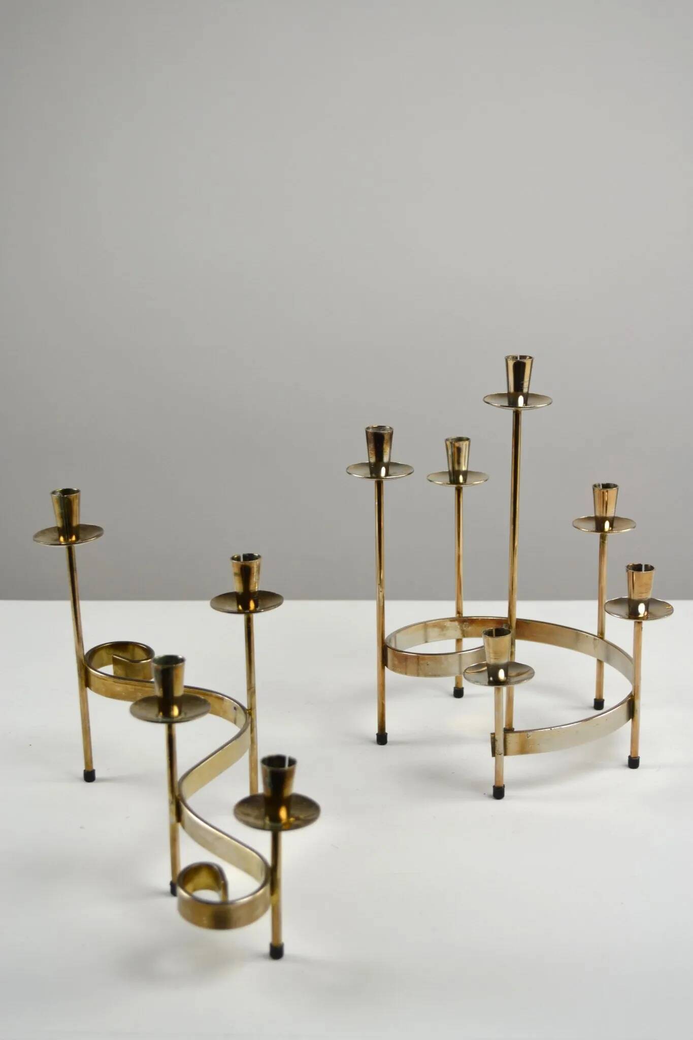 Set of Brass “Swirl” and “Spiral” Candle Holders by Gunnar Ander for Ystad-Metall, Sweden, 1960s