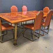 Vintage burl wood and brass dining table by Belgochrom, 1970s