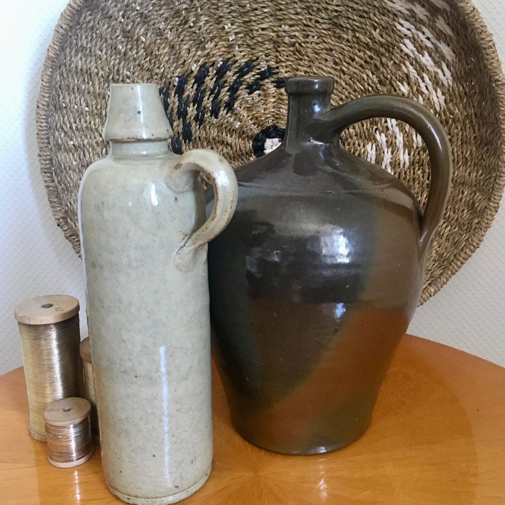 Brown enamelled sandstone canister