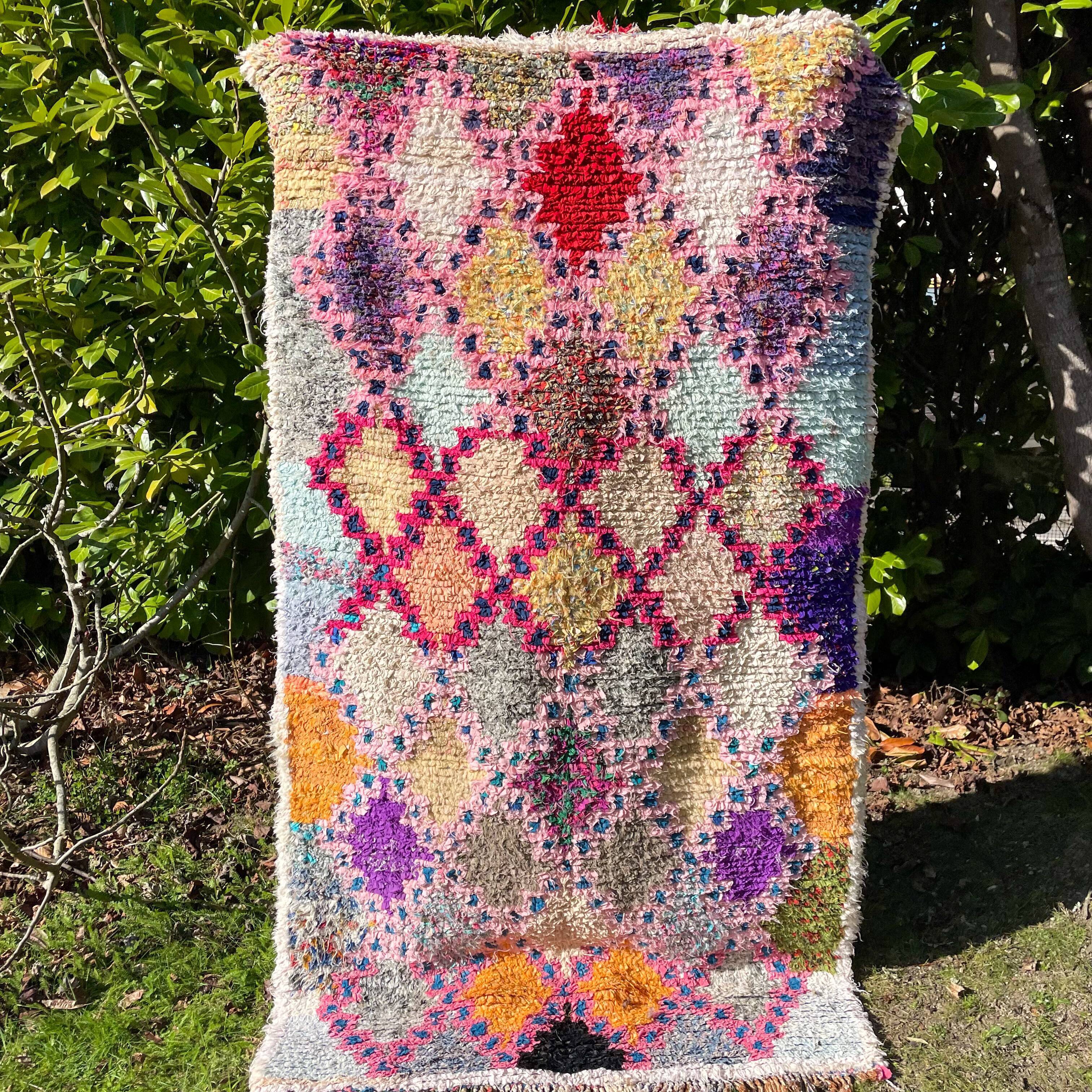 Colorful berber carpet boucherouite 113x217cm