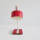 Mid century desk lamp burgundy with chrome and wood, red table lamp 1960s