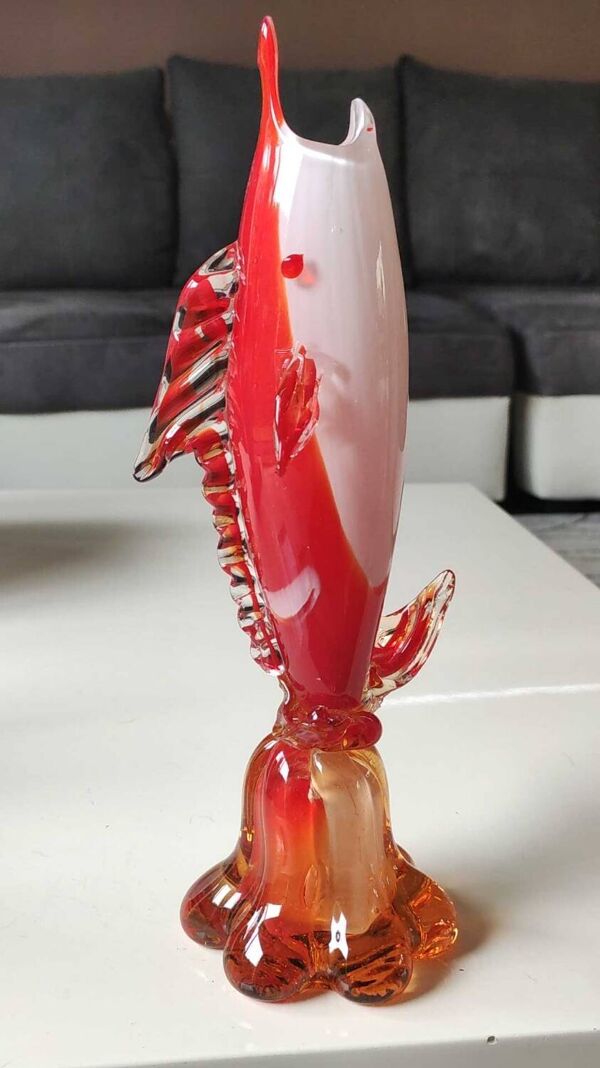 Vase Soliflore/Figurine Poisson Espadon en verre d Art soufflé Murano Italie. Haut 29 cm