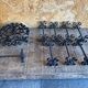 Service Table Under Plate + 12 Old Forged Iron Knife Holders Black