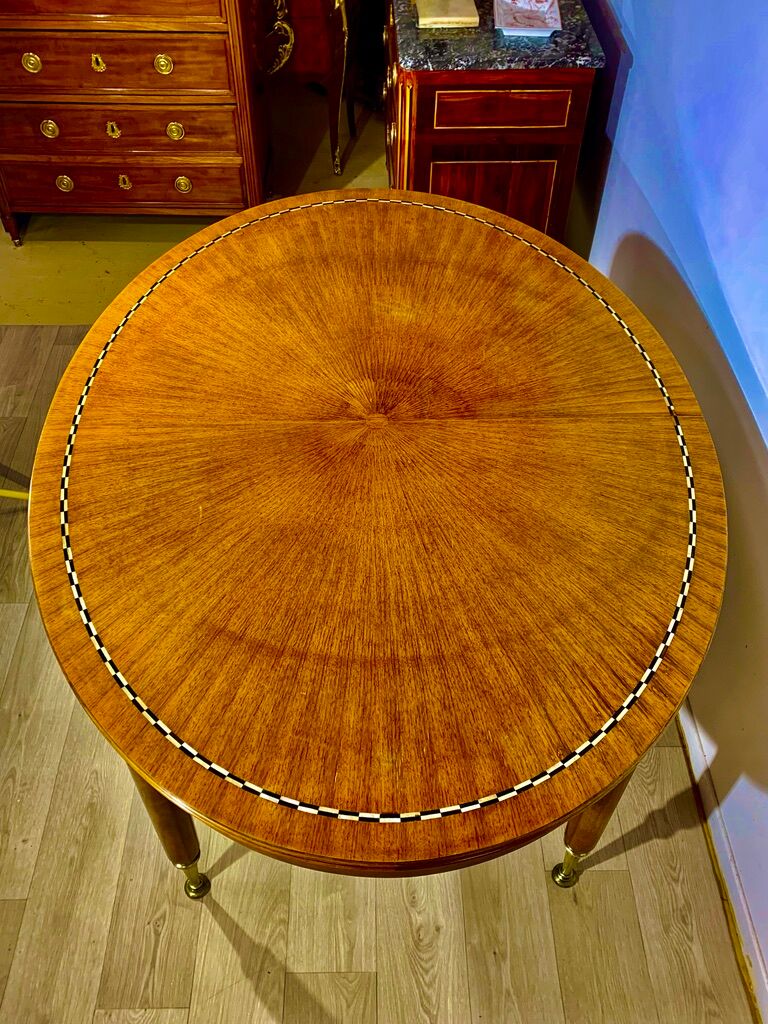 Oval dining table 1960 with 4 extensions, precious wood marquetry