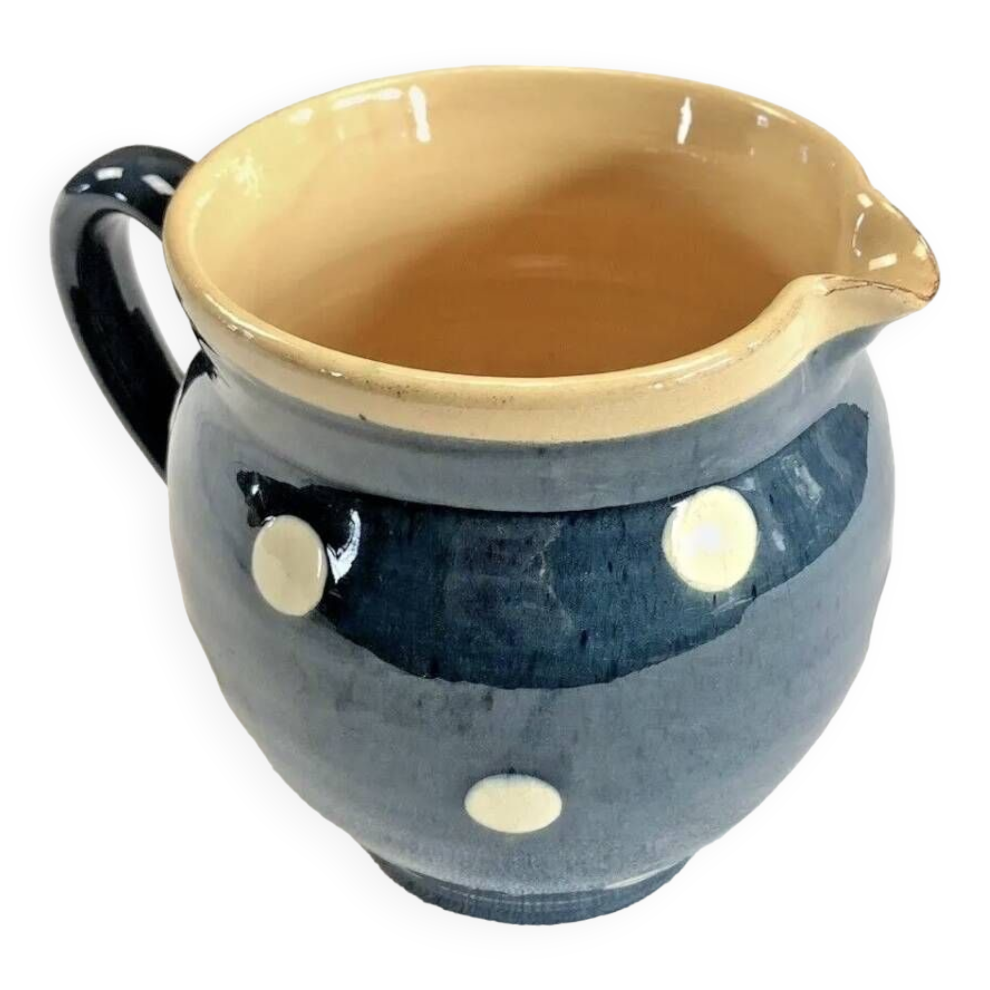 Blue Savoyard pitcher with polka dots