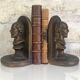 Antique bookends, Bust figure in bronze patinated plaster. 19 x 13 cm
