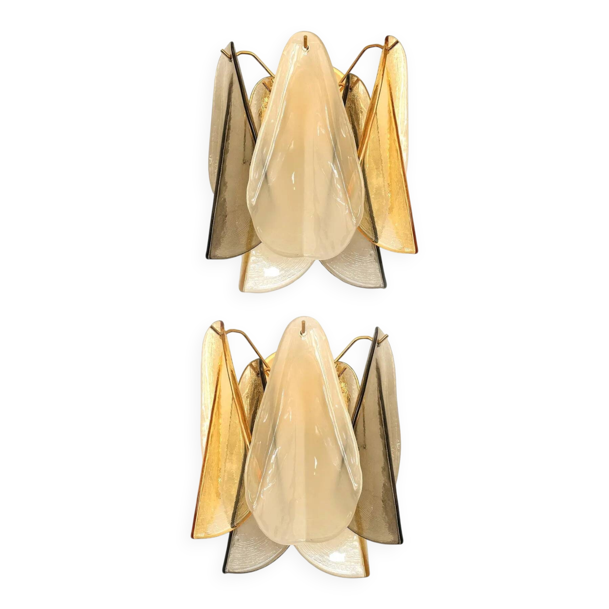 Contemporary Modern Multicolour Amber "Rondini" Murano Wall Sconces - Set of