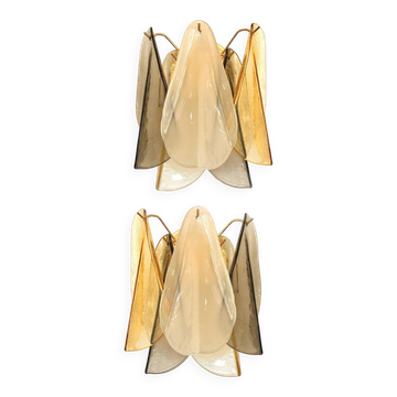 Contemporary Modern Multicolor Amber "Rondini" Murano Wall Sconces- Set of