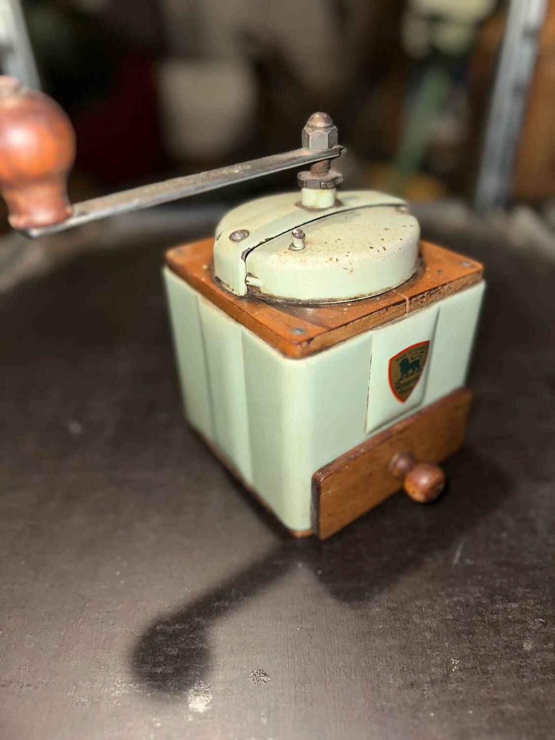 Blue Peugeot coffee grinder