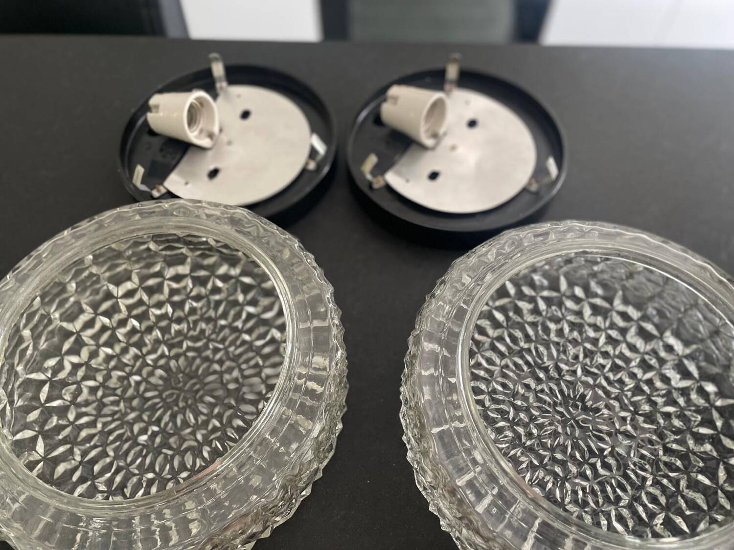 Pair of RZB molded glass ceiling lights, 1960s. Germany