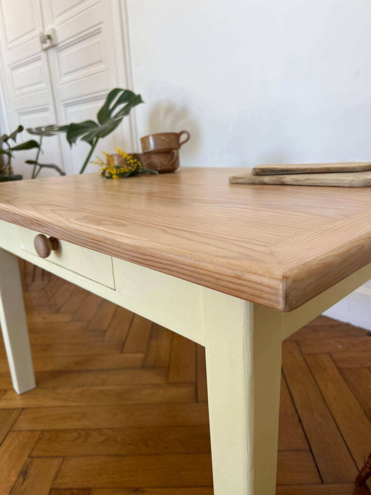 Yellow solid wood coffee table