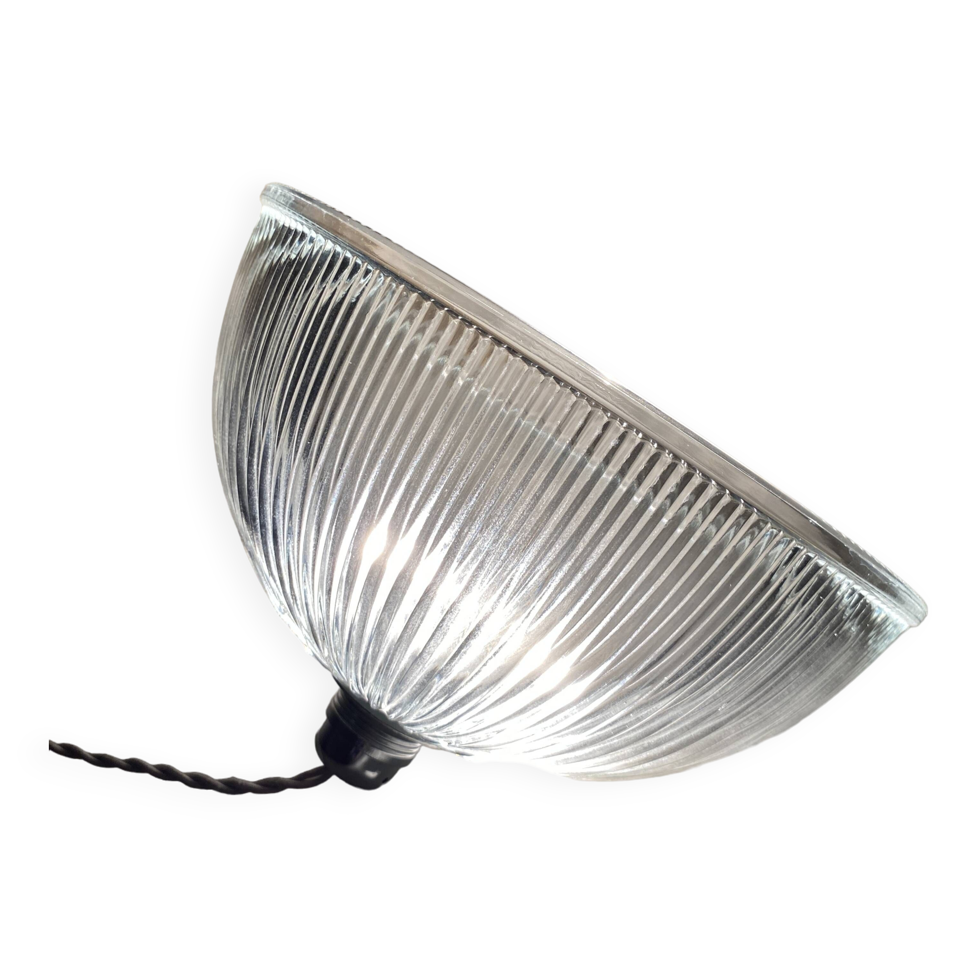 Ribbed globe pendant light, 2 m fabric cable