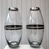 Pair of glass and chrome vases from the 70s