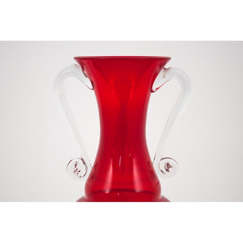 Vase rouge moderne du milieu du siècle Pologne années 1980