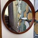Scandinavian round teak mirror