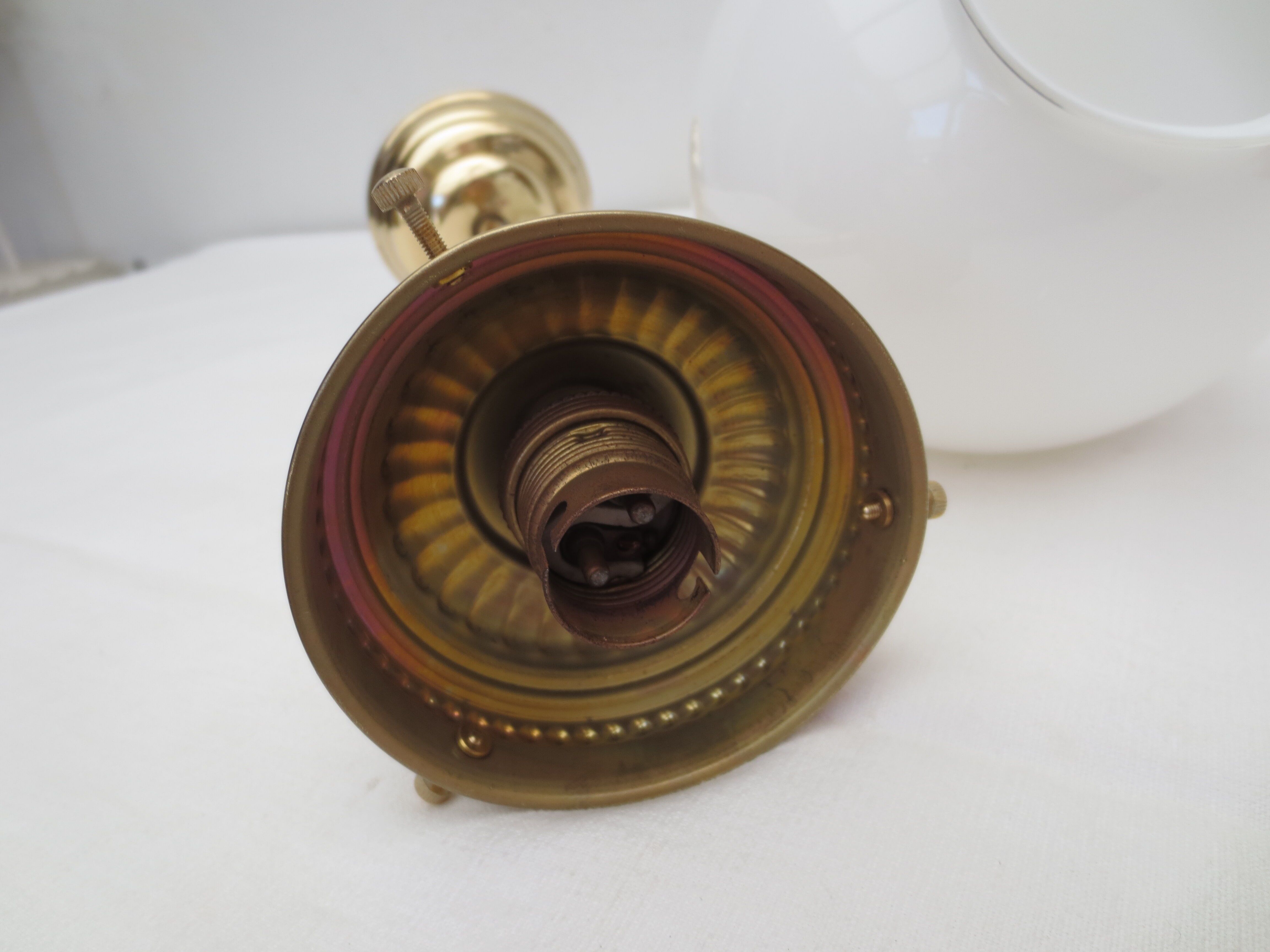 brass and white opaline hanging