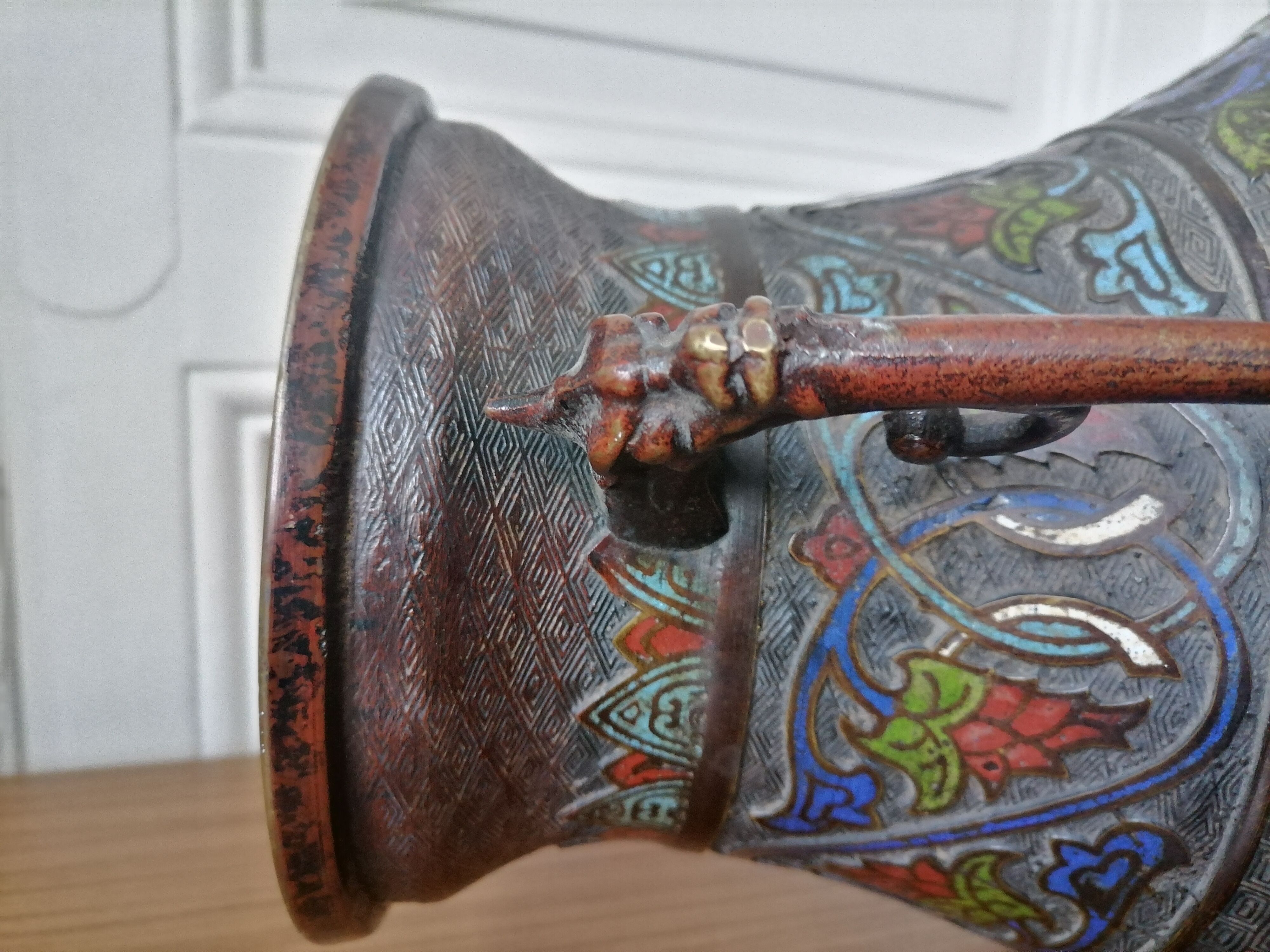 Japanese vase in bronze emaux partitioned 40cm meiji era