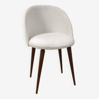 Fauteuil bouclette blanc pieds compas 50's